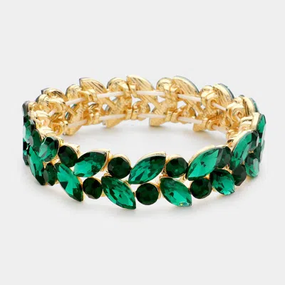 Fashnzfab Round Marquise Stone Cluster Stretch Evening Bracelet Emerald In Gold