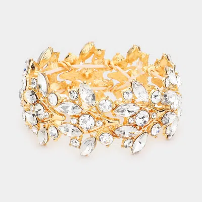 Fashnzfab Round Marquise Stone Cluster Stretch Evening Bracelet In Gold