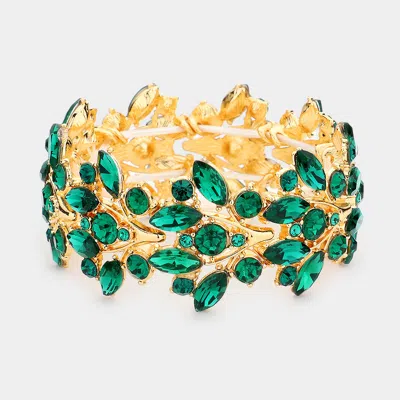 Fashnzfab Round Marquise Stone Cluster Stretch Evening Bracelet Gold, Green In Multi