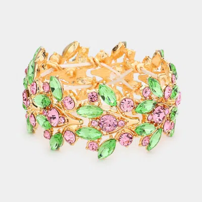 Fashnzfab Round Marquise Stone Cluster Stretch Evening Bracelet Gold, Pink & Green In Multi