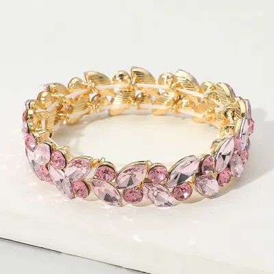 Fashnzfab Round Marquise Stone Cluster Stretch Evening Bracelet Gold, Pink