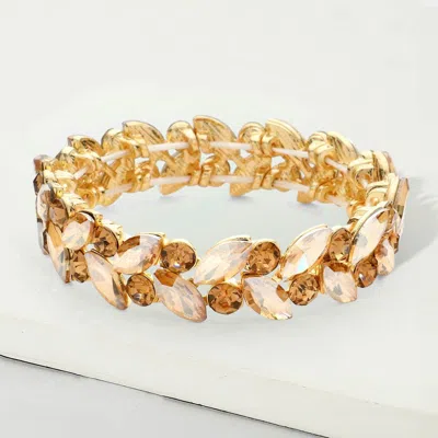 Fashnzfab Round Marquise Stone Cluster Stretch Evening Bracelet In Gold