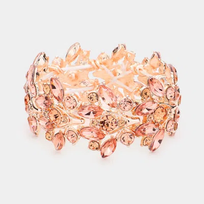 Fashnzfab Round Marquise Stone Cluster Stretch Evening Bracelet Peach, Rose Gold In Pink