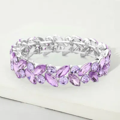 Fashnzfab Round Marquise Stone Cluster Stretch Evening Bracelet In Purple