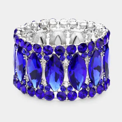Fashnzfab Round Marquise Stone Cluster Stretch Evening Bracelet Sapphire, Silver In Multi