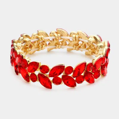 Fashnzfab Round Marquise Stone Cluster Stretch Evening Bracelet Siam In Red