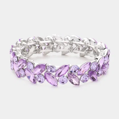 Fashnzfab Round Marquise Stone Cluster Stretch Evening Bracelet Violet In Purple