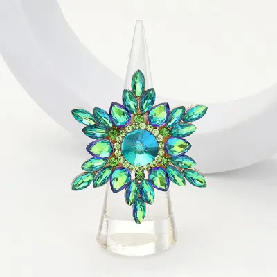 Fashnzfab Round Marquise Stone Embellished Snowflake Stretch Ring In Green