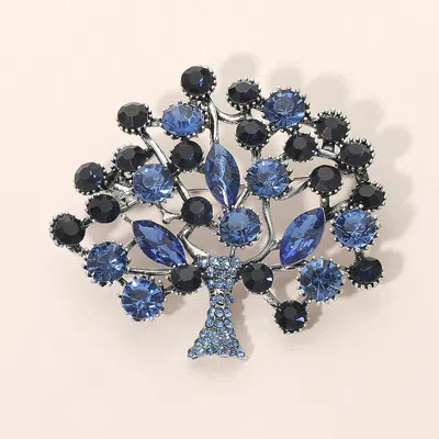 Fashnzfab Round Marquise Stone Embellished Tree Of Life Pin Brooch In Blue