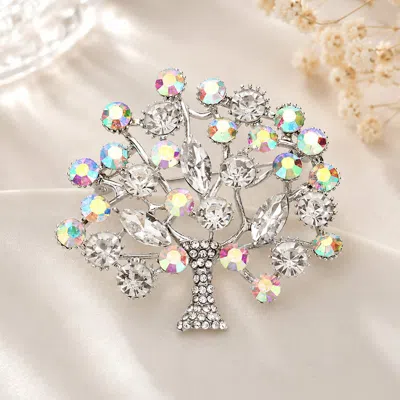 Fashnzfab Round Marquise Stone Embellished Tree Of Life Pin Brooch In Multi