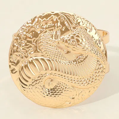 Fashnzfab Round Metal Embossed Snake Plate Accent Cuff Bracelet Gold
