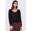 Fashnzfab Round Neck Bertha Collar Button-front Cardigan In Black