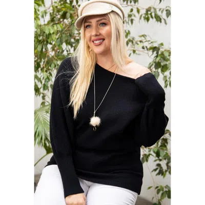 Fashnzfab Round Neck Long Sleeve Solid Sweater In Black