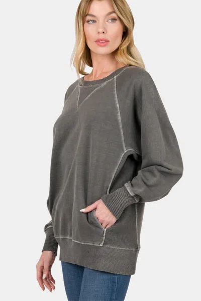 Fashnzfab Round Neck Long Sleeve Sweatshirt In Black