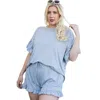 Fashnzfab Round Neck Ruffle Sleeve Side Slit French Terry Top In Grey