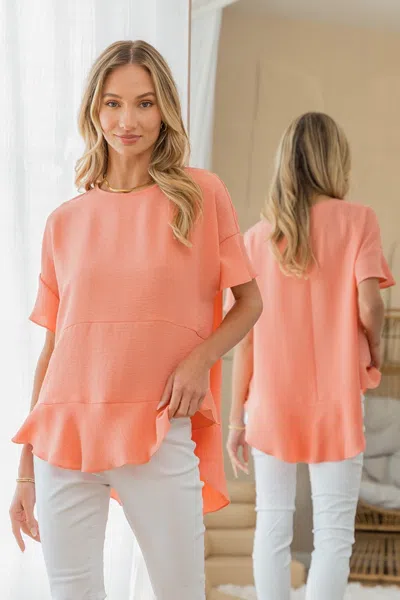 Fashnzfab Round Neck Ruffled Top In Pink