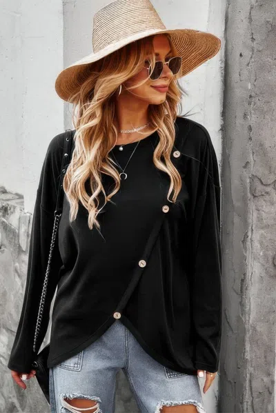 Fashnzfab Round Neck Solid Button Top