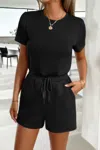 Fashnzfab Round Neck Solid Drawstring Pockets Romper