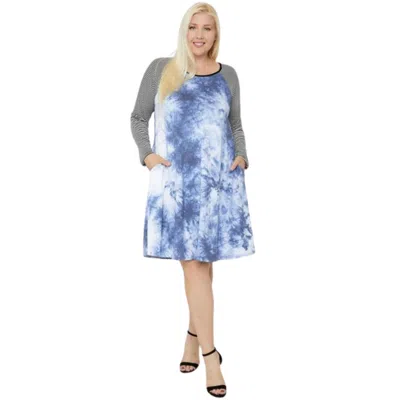Fashnzfab Round Neck Tie Dye Dress In Blue