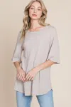 Fashnzfab Round Neck Waffle Knit T-shirt In Beige