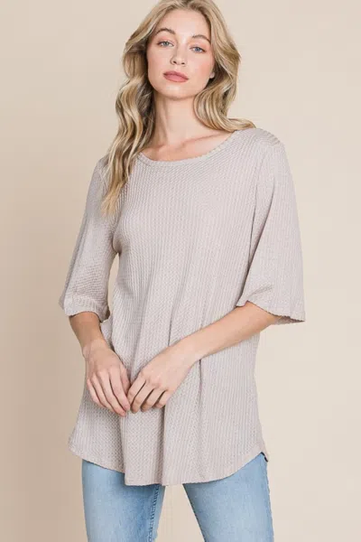 Fashnzfab Round Neck Waffle Knit T-shirt In Beige