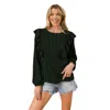 Fashnzfab Round Neckline Front Ruffle Detail Knit Top In Black