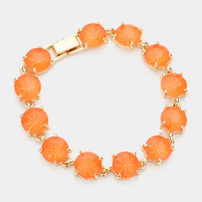 Fashnzfab Round Neon Stone Link Evening Bracelet In Orange