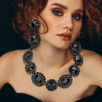 Fashnzfab Round Oval Stone Accented Evening Necklace In Transparent