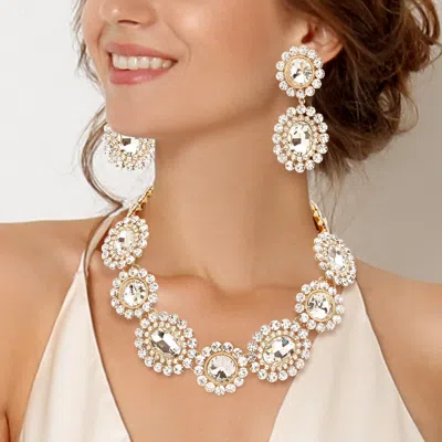 Fashnzfab Round Oval Stone Accented Evening Necklace In Gold