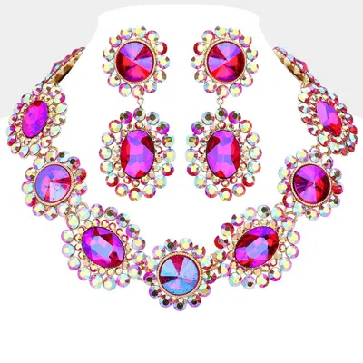 Fashnzfab Round Oval Stone Accented Evening Necklace In Purple
