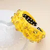 Fashnzfab Round Oval Stone Metal Ball Embellished Knot Burnout Headband In Yellow