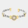 Fashnzfab Round Pearl Accented Cuff Bracelet Cream In White