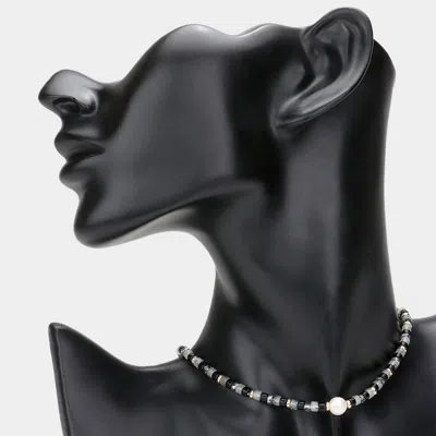 Fashnzfab Round Pearl Accented Metal Faceted Beaded Choker Necklace In Metallic