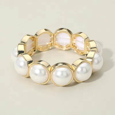 Fashnzfab Round Pearl Bezel Beaded Stretch Bracelet In Multi