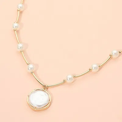 Fashnzfab Round Pearl Pendant Station Necklace In Multi