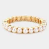 Fashnzfab Round Pearl Stretch Bracelet Cream, Worn Gold In Multi