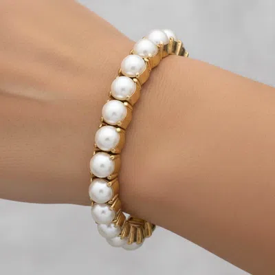 Fashnzfab Round Pearl Stretch Bracelet In Multi
