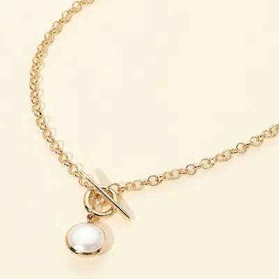 Fashnzfab Round Pearl Toggle Pendant Necklace In Silver