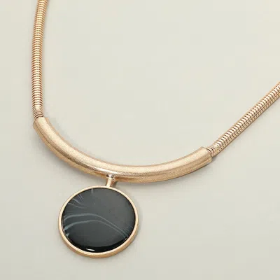 Fashnzfab Round Pendant Accent Ribbed Chain Necklace In Multi