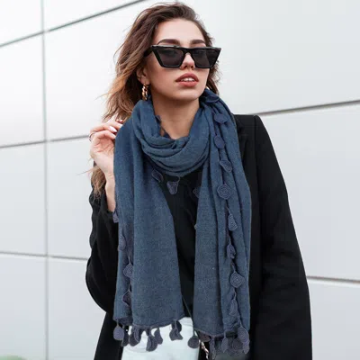 Fashnzfab Round Petal Knit Scarf In Blue