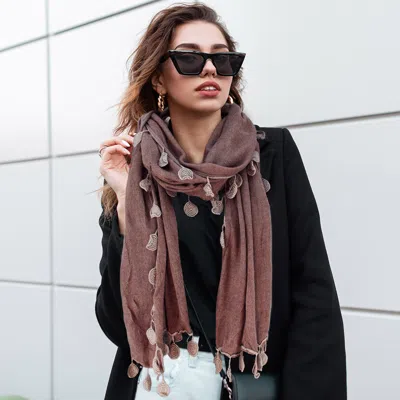 Fashnzfab Round Petal Knit Scarf In Pink