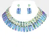 Fashnzfab Round Rectangle Stone Cluster Evening Necklace In Blue