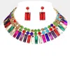 Fashnzfab Round Rectangle Stone Cluster Evening Necklace In Multi