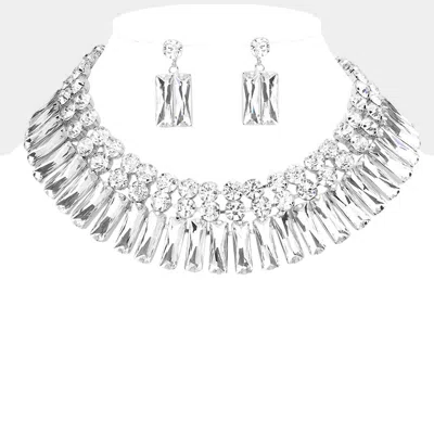 Fashnzfab Round Rectangle Stone Cluster Evening Necklace In Neutral