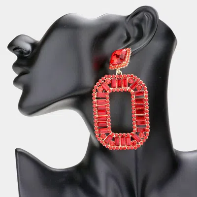 Fashnzfab Round Rectangle Stone Cluster Open Octagon Dangle Evening Earrings - Red