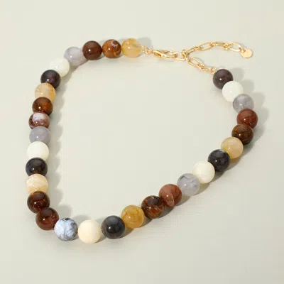 Fashnzfab Round Resin Ball Beaded Necklace In Gray