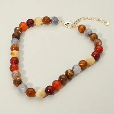 Fashnzfab Round Resin Ball Beaded Necklace In Pink