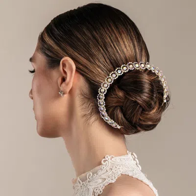 Fashnzfab Round Rhinestone Accented Bun Wrap Headpiece In Gold