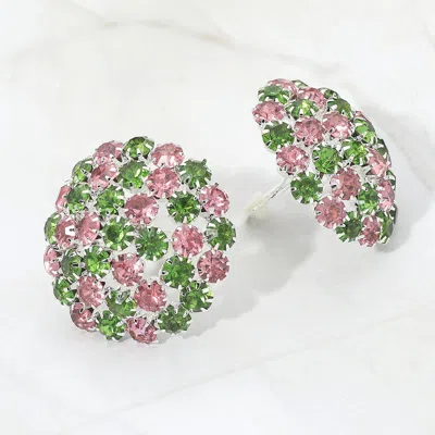 Fashnzfab Round Rhinestone Cluster Embellished Evening Clip On Earrings In Multi