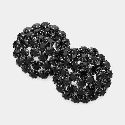 Fashnzfab Round Rhinestone Cluster Embellished Evening Earrings In Black